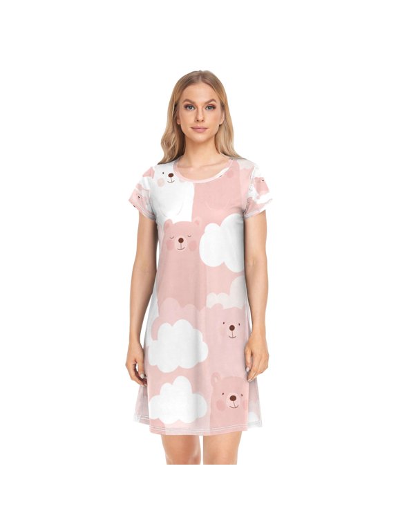 Sleeping Dress Women's Nightgowns & Sleepshirts Nightgowns for Women Soft Fabric Easy to Put on and Take off S Pink Bear Seamless