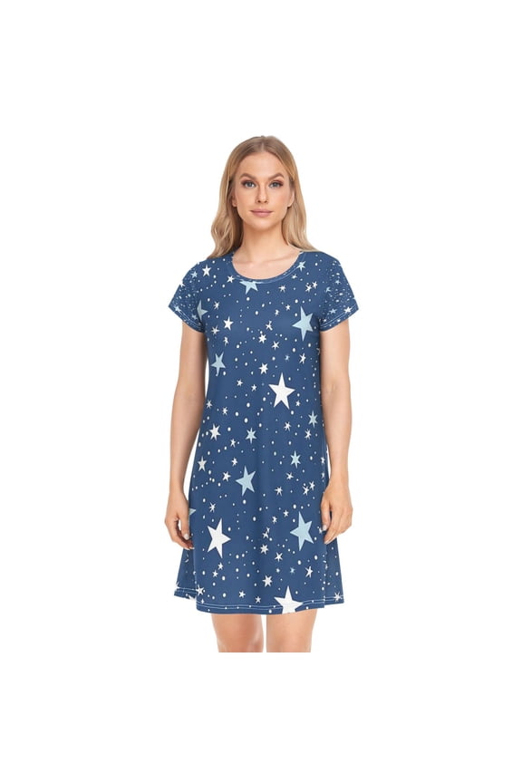 Sleeping Dress Women's Nightgowns & Sleepshirts Nightgowns for Women Soft Fabric Easy to Put on and Take off S White Star