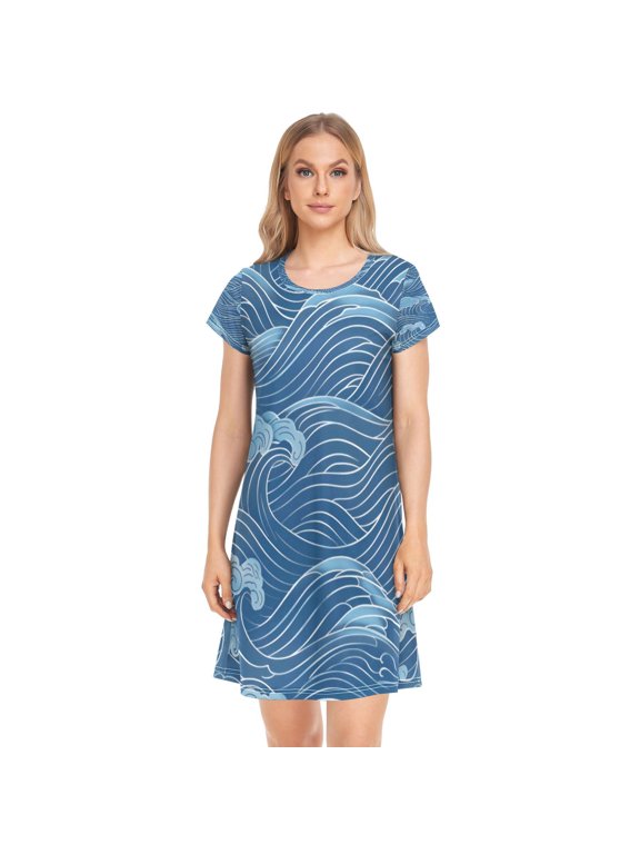 Sleeping Dress Women's Nightgowns & Sleepshirts Nightgowns for Women Soft Fabric Easy to Put on and Take off XL Blue Wave