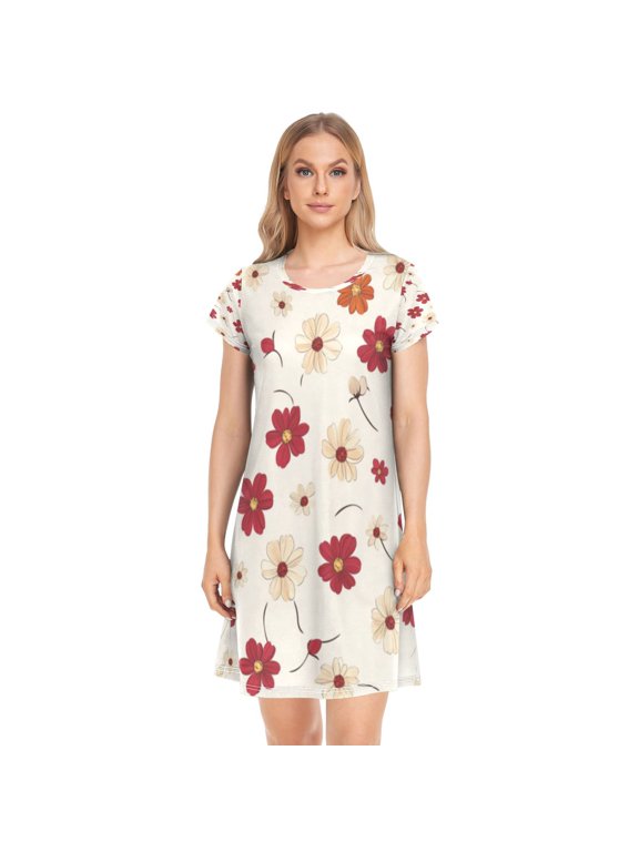 Sleeping Dress Women's Nightgowns & Sleepshirts Nightgowns for Women Soft Fabric Easy to Put on and Take off XL Lovely Flower