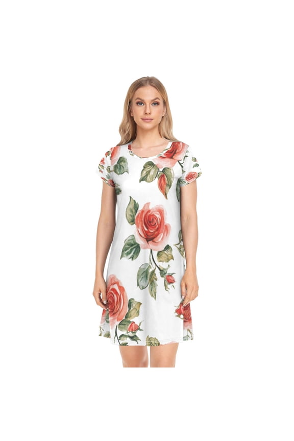 Sleeping Dress Women's Nightgowns & Sleepshirts Nightgowns for Women Soft Fabric Easy to Put on and Take off XL Pretty Red Roses