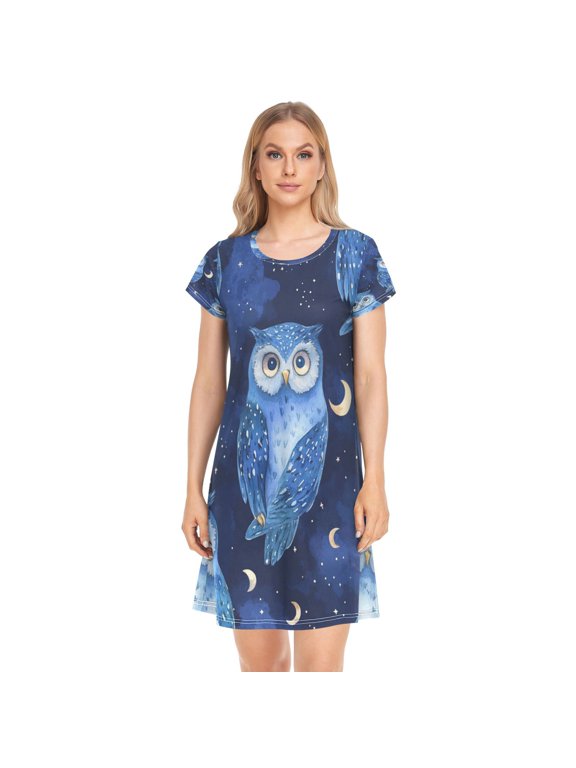 Sleeping Dress Women's Nightgowns & Sleepshirts Nightgowns for Women Soft Fabric Easy to Put on and Take off XXL Dark Blue Owl
