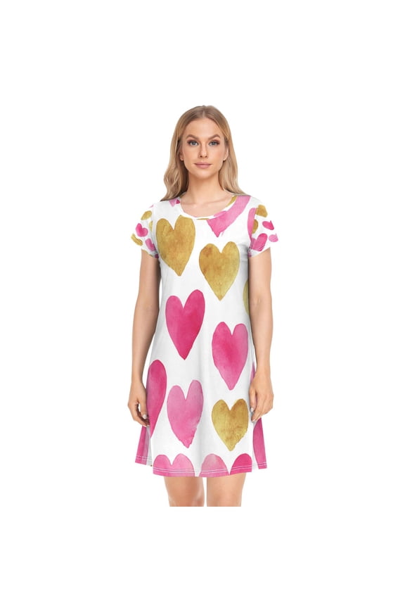 Sleeping Dress Women's Nightgowns & Sleepshirts Nightgowns for Women Soft Fabric Easy to Put on and Take off XXL Pink Heart Seamless