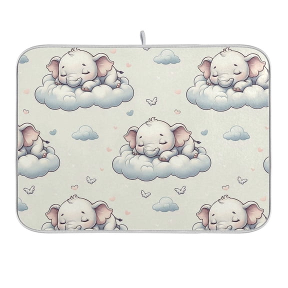 Sleeping Elephants on Clouds Dish Drying Mat 16x18 Absorbent Microfiber Draining Rack Pad for Kitchen Counter Sink