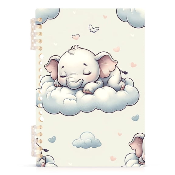 Sleeping Elephants on Clouds Notebooks 1-subject Journal 60 Sheets A5 College Ruled Paper Detachable Ring 8.3"x5.7"