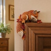 Sleeping Fox Door Corner Topper, Cute Acrylic Fox Door Frame Decor, Fall Maple Leaf Wildlife Home Decor, Gift for Fox Lovers