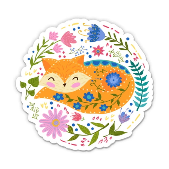 Sleeping Fox Floral Pretty Boho - 3" Vinyl Sticker - For Car Laptop Water Bottle Phone - Waterproof Decal