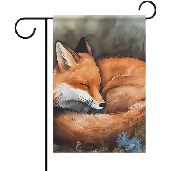 A Sleeping Fox Garden Flag 12x18 Inch - Double Sided Yard Flags for Outside, Fade-Resistant Polyester Yard Banner Seasonal Outdoor Flag for Patio Lawn Home Decor