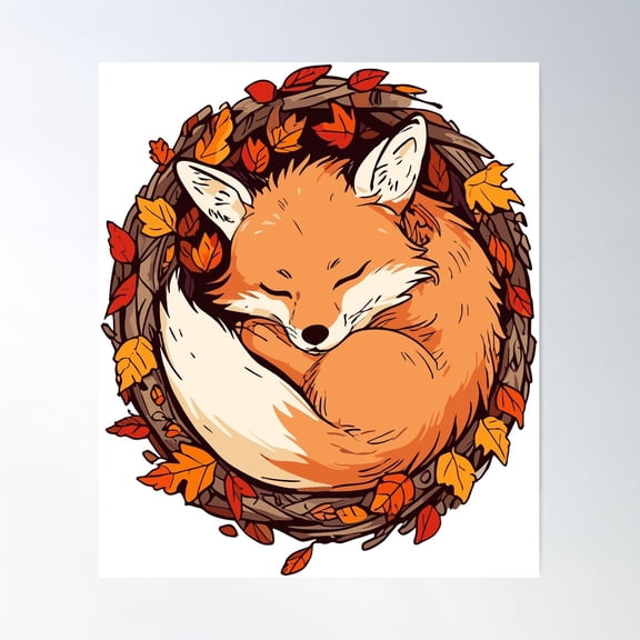 Sleeping Fox In Autumn Colors Poster Wall Art, Modern Wall Decor For Living Room Bedroom, 24x36 UNFRAMED
