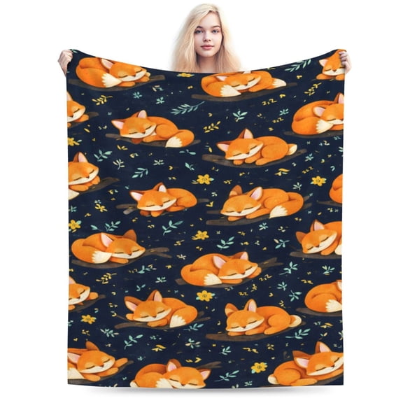 Sleeping Fox Pattern Throw Blanket for Couch Bed Soft Cozy Woodland Animal Design Rustic Fall Home Decor Christmas Gift 50x40
