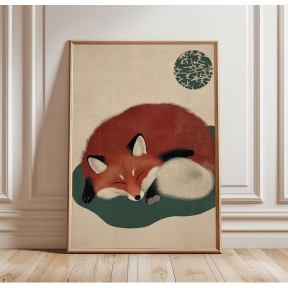 Sleeping Fox Poster Cute Animal Wall Art Minimal Woodland Illustration Print Scandinavian