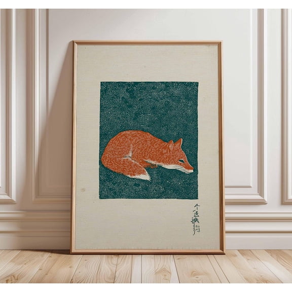 Sleeping Fox Poster Japanese Minimalist Retro Animal Wall Art Decor, Unframed Poster