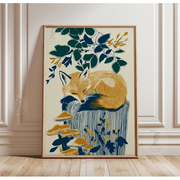 Sleeping Fox Poster Woodland Animal Art Vintage Nature Print Home Decor Office Wall Art