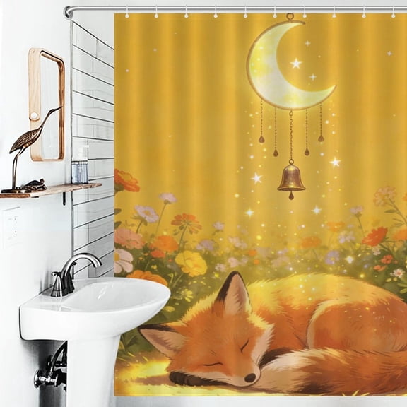 Sleeping Fox Print Shower Curtain Animal Themes Bathroom Decor Shower Curtain 66inx72in(with 12 Hooks)