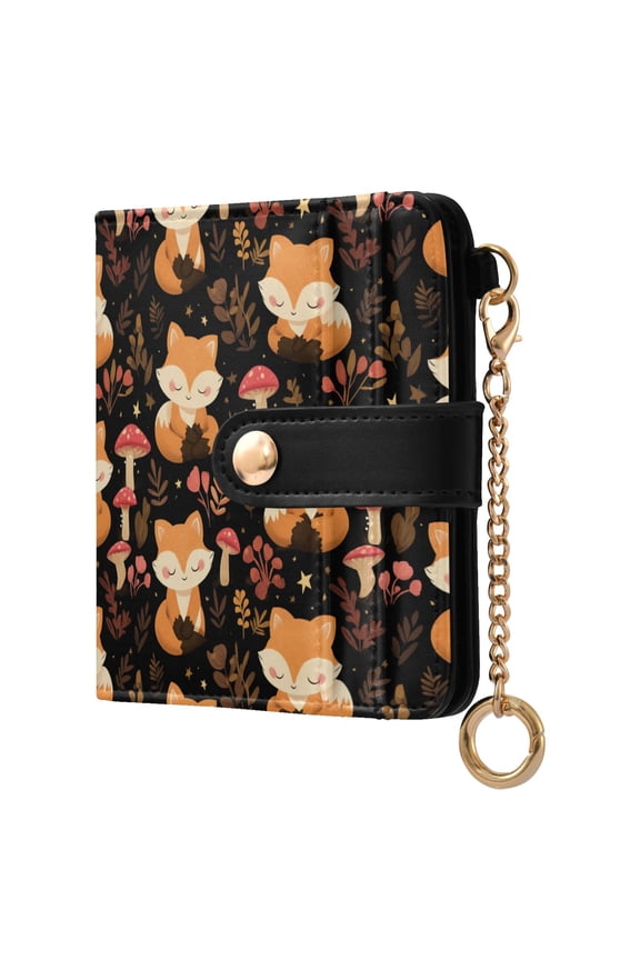 Sleeping Fox Small Wallet for Women RFID Blocking Bifold PU Leather Credit Card Holder with Zipper Coin Pocket Compact Cute Travel Purse Magnetic Snap 7 Card Slots