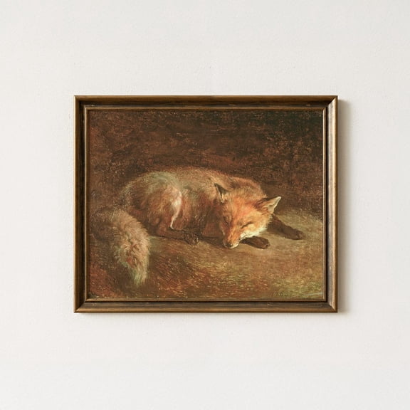 Sleeping Fox Vintage Antique Woodland Animal Rustic Decor Wall Art