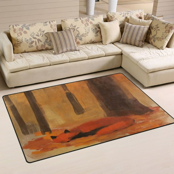 Sleeping Fox in Autumn Soft Polyester Area Rug 31''x20'', Non Slip, Memory Foam, Water Absorbent