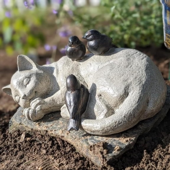 Sleeping Garden Statues Outdoor - 12" Sparrows Figurine Memorial Statue Grave Markers Garden Statues for Outdoor Decor Outdoor Statue 12" x 8" x 4.5"