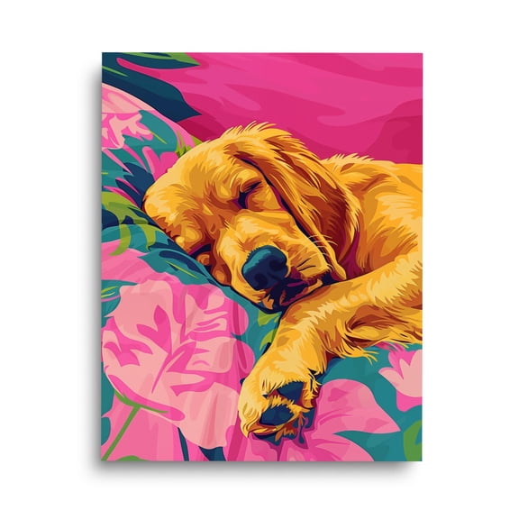 Sleeping Golden Retriever Print, Cute Puppy Wall Art, Retro Maximalist Dog Poster, Colorful Pet Decor, Animal Lover Nursery Art Home Decor #3527, Unframed Poster Size 8x12