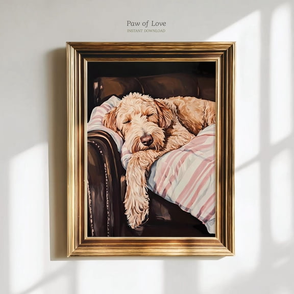 Sleeping Goldendoodle Labradoodle Art Cozy Doodle Dog Bedroom Wall Decor, Unframed Poster
