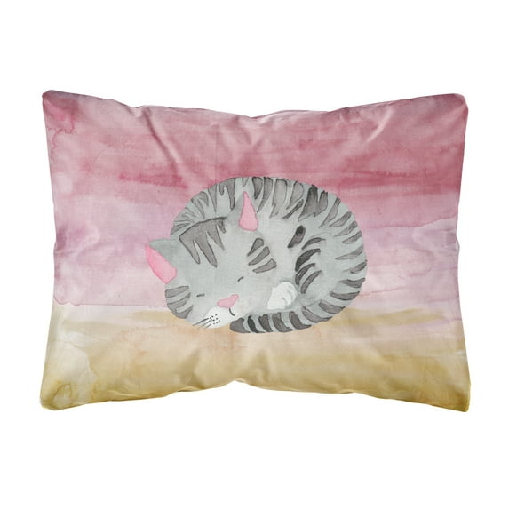 Sleeping Grey Cat Watercolor Canvas Fabric Decorative Pillow