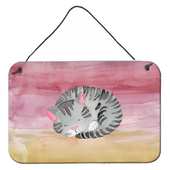 Sleeping Grey Cat Watercolor Wall or Door Hanging Prints