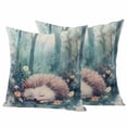 thumbnail image 1 of Sleeping Hedgehog Pillow Covers 2 Pack Watercolor Spring Forest Flower Leaf Cute Animals Green Pillowcase Waterproof Outdoor Throw Pillow Cover for Patio Garden Square Cushion 18”x18”, 1 of 9