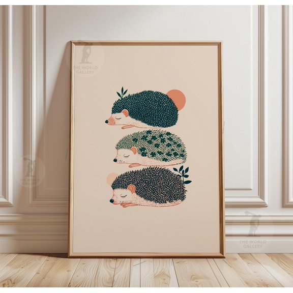 Sleeping Hedgehogs Print, Woodland Animal Nature Wall Art, Poster Only
