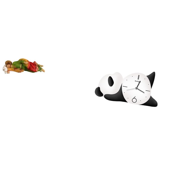 Sleeping Joseph Statue Panda Shape Wall Clock Sculpture Density Board Tabletop Decor for Church Bedroom Car