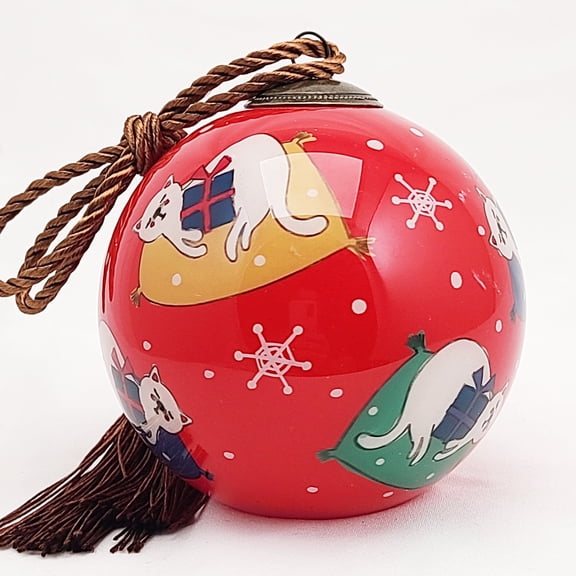 Sleeping Kittens Red -Inside Painted Glass Ornament with Premium Gift Box Handmade for Home or Office Perfect for Halloween, Thanksgiving, Christmas, Holidays