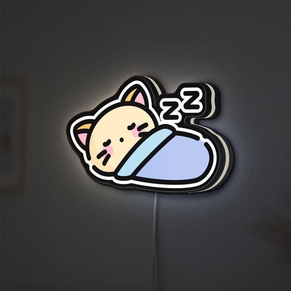 Sleeping Kitty 3D Novelty Light Box, Cute Cat and Feline Wall Art, Domestic Pet Decor for Cat Lovers (Height 12 inch, 30cm)