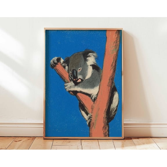 Sleeping Koala On Tree Wall Art Print, Unframed Paper Poster 8x10in