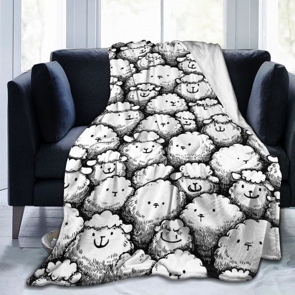Sleeping Lamb Moon Throw Blanket, Dreamy Moon Stars Artwork, Gentle and Cozy Home Decor 50x40