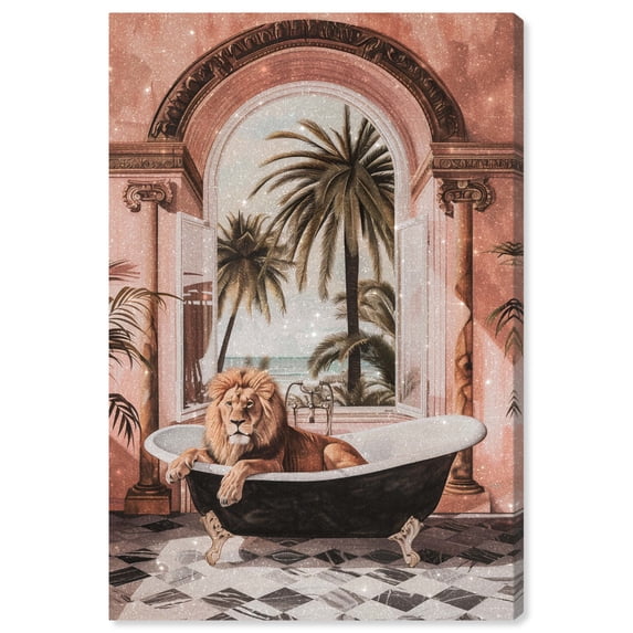 Sleeping Lion Bath Canvas Jungle Bathroom Art by Art Remedy, Gallery Wrapped, 20" x 30"