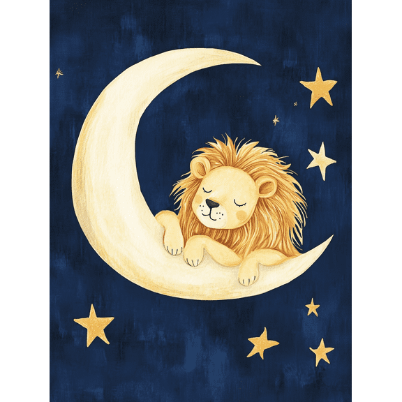 Sleeping Lion Moon Canvas Wall Art Perfect for Bedroom Living Room Nursery Kids Room and Hallway Decor.