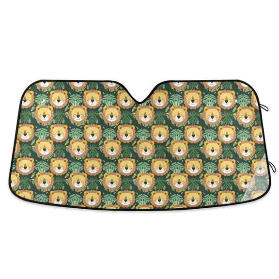 Sleeping Lion and Leaf Car Windshield Sun Shade Foldable Car Front Window Visor Heat and UV Protection 53x23.5
