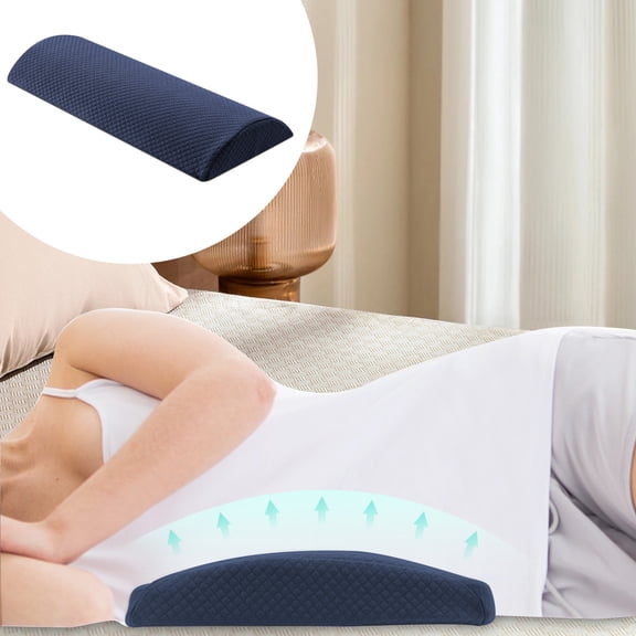 Sleeping Lumbar Pillow for Bed - Waist Support Cushion for Back Pain Relief, Polyester Zoning Support Pillow for Side & Back Sleepers, Navy/Dark Gray