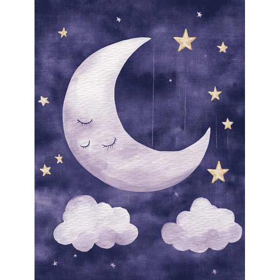 Sleeping Moon and Stars Canvas Wall Art Perfect for Bedroom Living Room Nursery Bathroom and Office Decor.