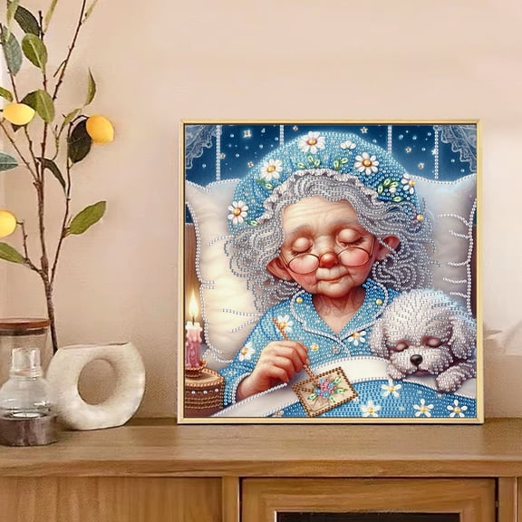 Sleeping Old Man and Puppy Diamond Art Painting Kit