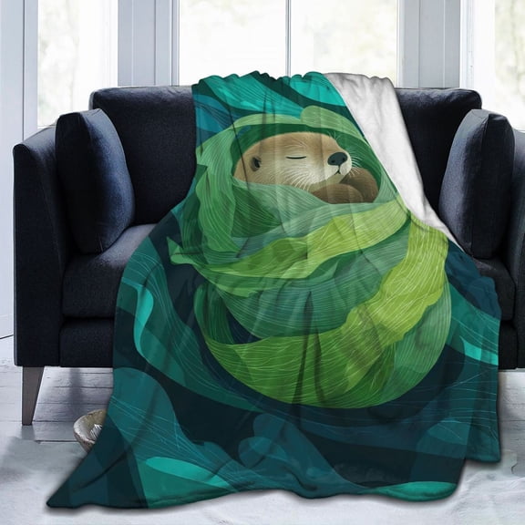 Sleeping Otter Throw Blanket, Cozy Kelp Wrap Artwork, Artistic and Playful Home Decor 50x40