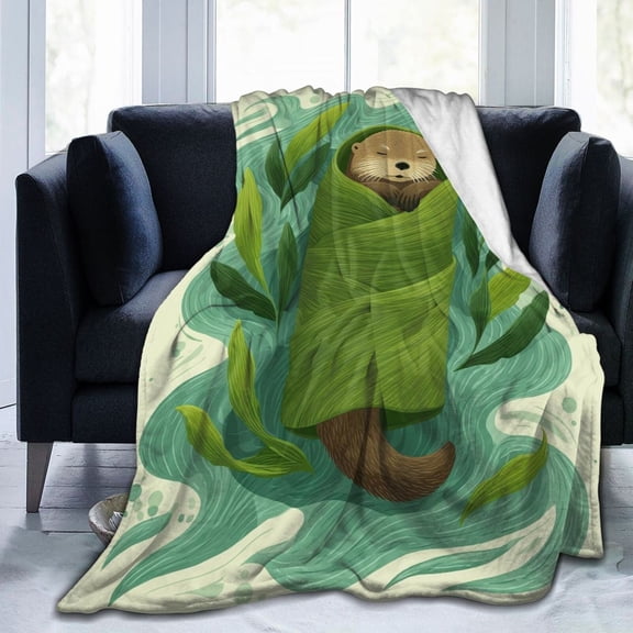 Sleeping Otter Throw Blanket, Cozy Kelp Wrap Artwork, Artistic and Playful Home Decor 50x40