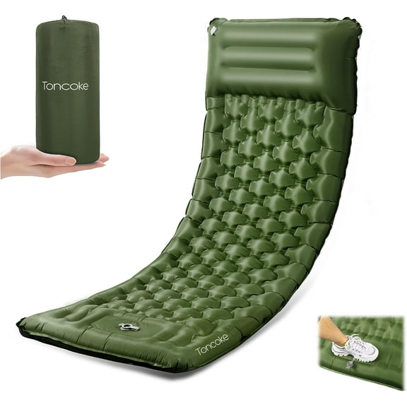 Sleeping Pad, 4.7" Extra-Thick & Ultralight Inflatable Camping Mat with Pillow, Built-in Foot Pump, Compact for Backpacking, Camping, Hiking, Travel Military Green