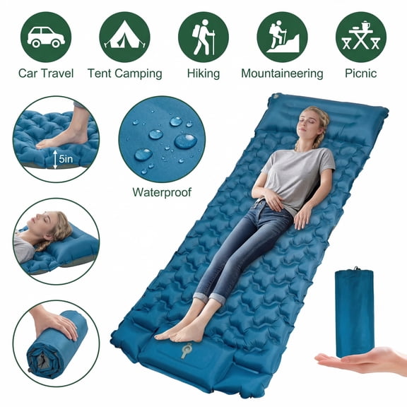 Sleeping Pad for Camping & Backpacking with Built-in Pillow & Foot Pump, Ultralight Inflatable Camping Mat, Compact Air Mattress for Hiking, Travel, Outdoor Adventures