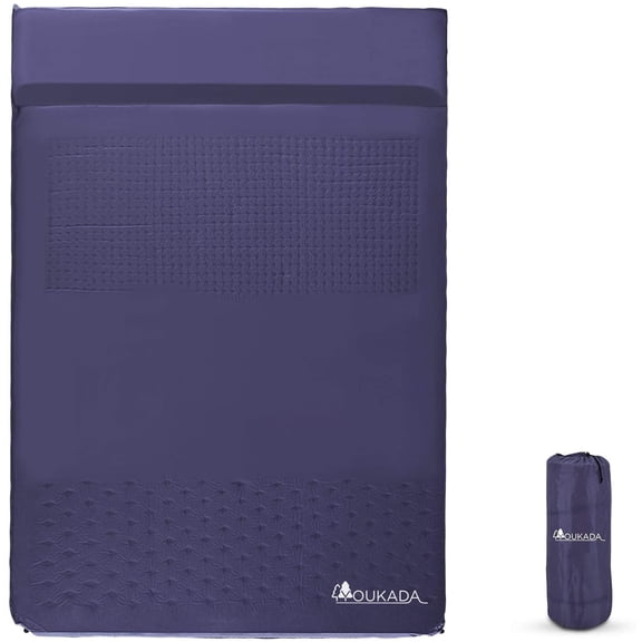 Sleeping-Pad Foam Self-Inflating Camping-Mat for Backpacking - Double Self Inflating Sleeping Pad Camping Mattress Camping Pad 2 Person with Pillow for Camping Hiking (Navy, Large)