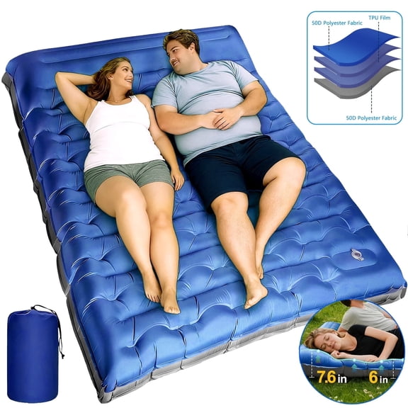 Henotian Sleeping Pad for Camping, 6" Extra-Thick Reinforced Camping Sleeping Pad with Pillows & Built-in Foot Pump, Ultralight Self Inflating Air Mattress Mat for Tent Hiking Essentials Gear