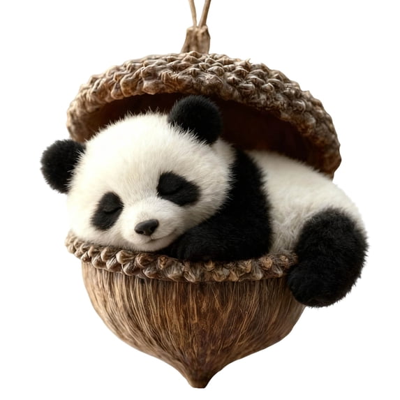 Sleeping Panda Acorn Hanging Ornament, Panda Animal Decoration for Christmas Tree Wreath Garland and Seasonal Display