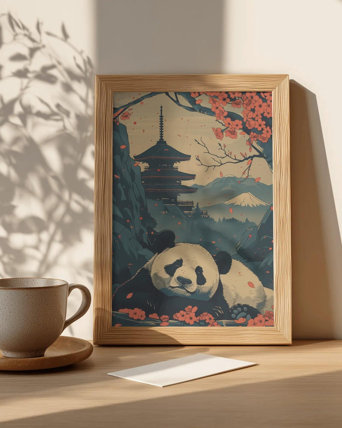 Sleeping Panda Japanese-Inspired Wall Art | Mount Fuji Temple Print ...