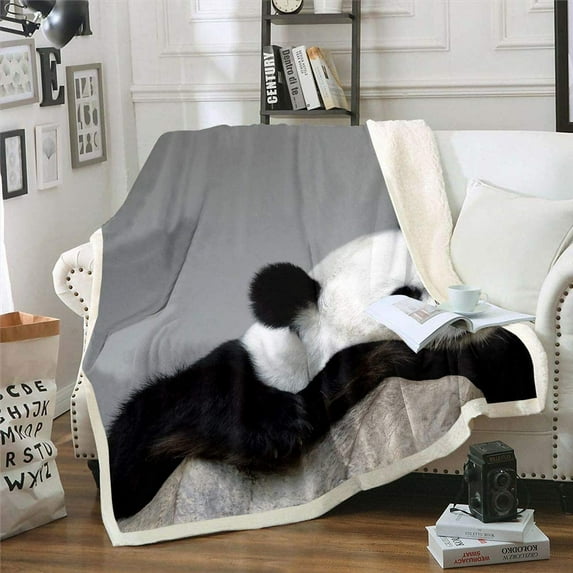 Sleeping Panda Sherpa Blanket Cute Animal Pattern Fleece Throw Blanket for Sofa Couch Bed Lovely Panda Bear Plush Blanket Ultra Soft Decor Giant Panda Fuzzy Blanket Baby 30x40 Inch