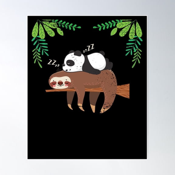 Sleeping Panda Sloth Poster Wall Art, Modern Wall Decor For Living Room Bedroom, 24x36 UNFRAMED