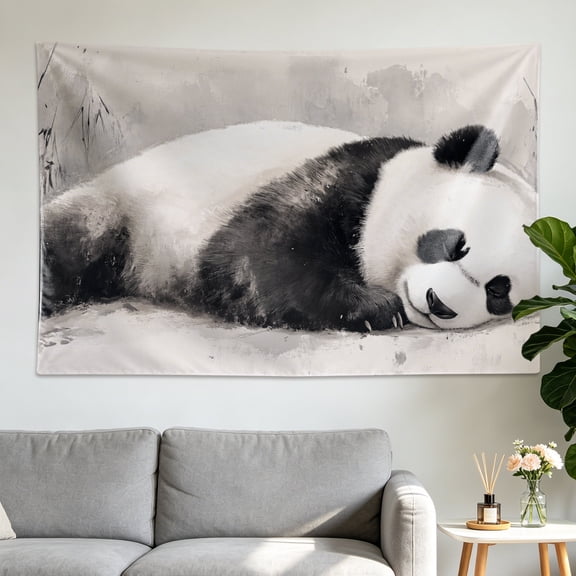 Sleeping Panda Watercolor Art Wall tapestry,Large size Printed Horizontal Tapestry blanket,Polyester Fabric Wall Hanging for living room,bedroom,Gift for Family and Friends